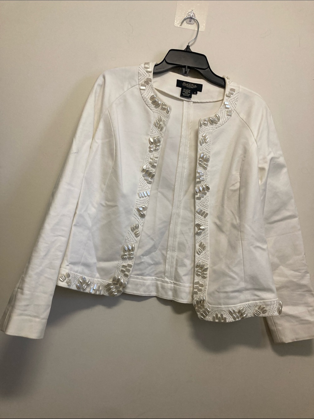 PECK & PECK/White Embellished Open-Front Blazer